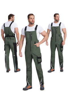 Полукомбинезон мужской ProfLineLeader (тк.Хлопок/Спандекс,260), хаки, чёрный
