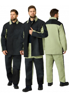 Костюм сварщика мужской комбинированный 2 кл. защиты (тк.Брезент,550/Спилок S=2,3), чёрный, бежевый
