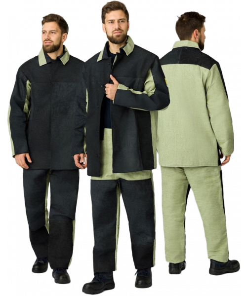 Костюм сварщика мужской комбинированный 2 кл. защиты (тк.Брезент,550/Спилок S=2,3), чёрный, бежевый