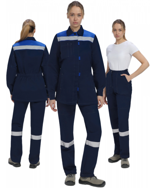 Костюм женский Веснис-1 СОП (тк.Саржа,250) брюки, тёмно-синий, васильковый