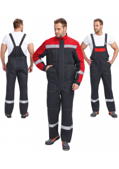 Костюм мужской Бриготек-2 СОП (тк.Смесовая,260) полукомбинезон, тёмно-серый, красный