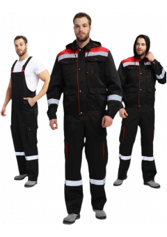 Костюм мужской Нейч-2 СОП с капюшоном (тк.Смесовая,210) полукомбинезон, чёрный, красный