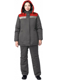 Костюм зимний женский Вьюга СОП (тк. Смесовая, 210 гр/м2) брюки, тёмно-серый, красный