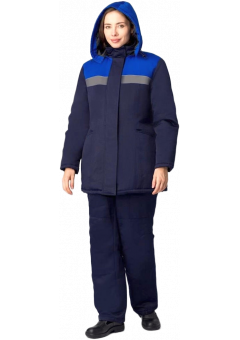 Костюм зимний женский Вьюга СОП (тк. Смесовая, 210 гр/м2) брюки, тёмно-синий, васильковый