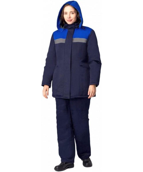 Костюм зимний женский Вьюга СОП (тк. Смесовая, 210 гр/м2) брюки, тёмно-синий, васильковый