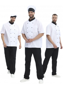 Костюм повара мужской Виктор (тк.Смесовая,120), чёрный, белый