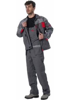 Костюм Союз-Профессионал-2 (тк. Балтекс, 240 гр/м2) полукомбинезон, тёмно-серый, светло-серый, красный