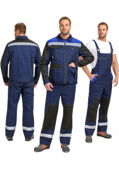 Костюм мужской ProfLineBase-2 (тк.Твил,210) полукомбинезон, тёмно-синий, чёрный, васильковый