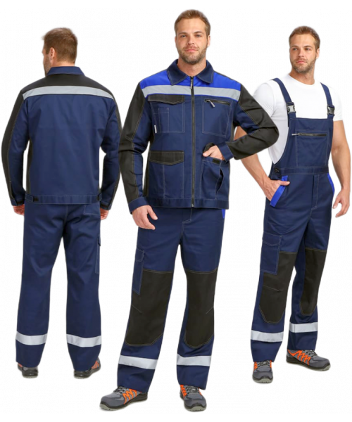 Костюм мужской ProfLineBase-2 (тк.Твил,210) полукомбинезон, тёмно-синий, чёрный, васильковый