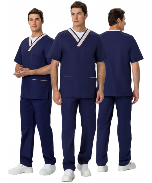 Костюм мужской MedLine Марк (тк.Смесовая,120), тёмно-синий, бежевый