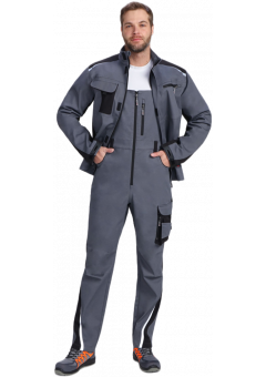 Костюм мужской ProfLineLeader-2 (тк.Хлопок/Спандекс,260) полукомбинезон, серый, чёрный
