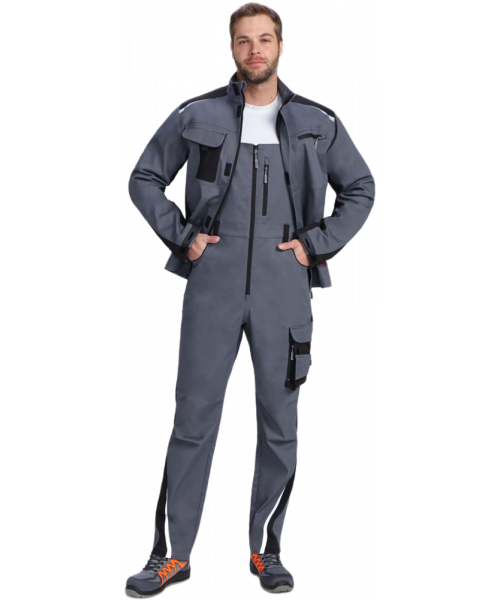 Костюм мужской ProfLineLeader-2 (тк.Хлопок/Спандекс,260) полукомбинезон, серый, чёрный