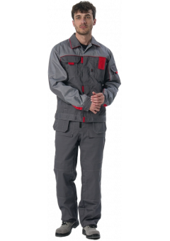 Костюм Союз-Профессионал-1 (тк. Балтекс, 240 гр/м2) брюки, тёмно-серый, светло-серый, красный
