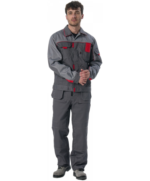 Костюм Союз-Профессионал-1 (тк. Балтекс, 240 гр/м2) брюки, тёмно-серый, светло-серый, красный
