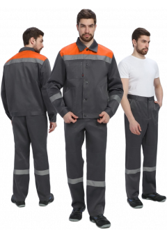 Костюм мужской Лигор-1 СОП (тк.Смесовая,210) брюки, тёмно-серый, оранжевый