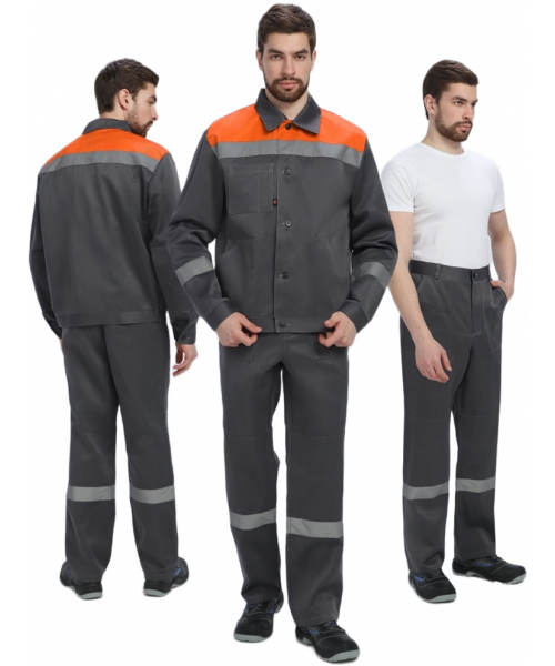 Костюм мужской Лигор-1 СОП (тк.Смесовая,210) брюки, тёмно-серый, оранжевый