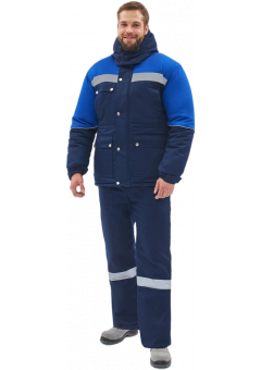 Костюм зимний мужской Сибер-Премиум СОП IMP (тк. Смесовая, 240 гр/м2) полукомбинезон, тёмно-синий, васильковый