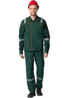 Костюм Кос_021 (тк.Саржа,250) полукомбинезон, тёмно-зелёный, оранжевый