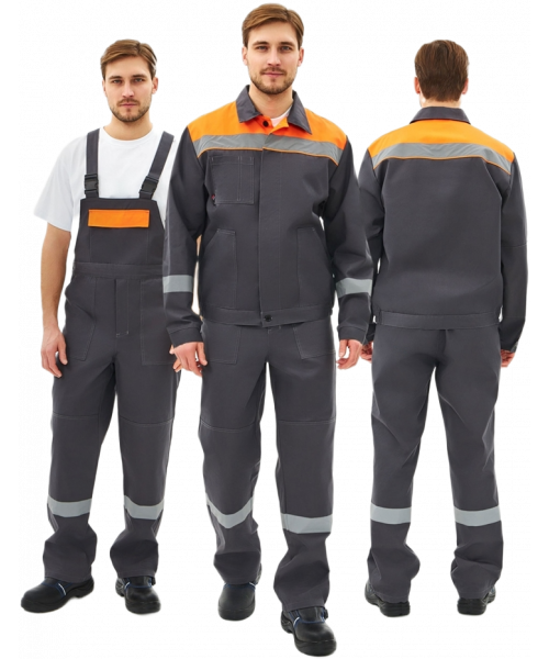Костюм мужской Липецк-2 СОП CH (тк.Смесовая,280) полукомбинезон, тёмно-серый, оранжевый