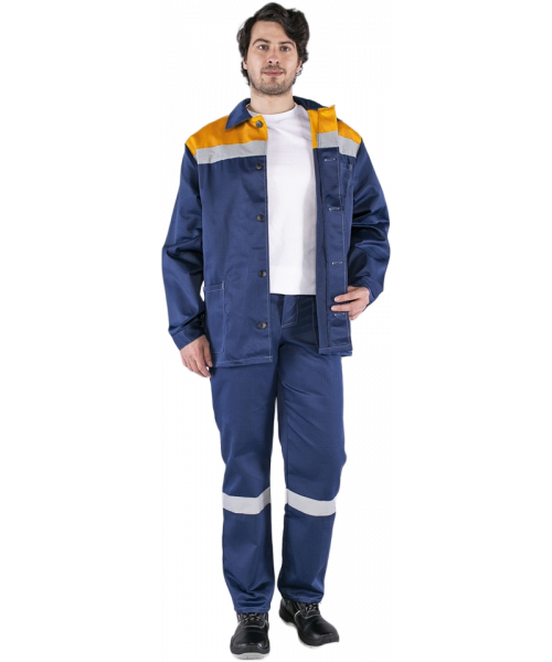 Костюм мужской Стандарт СОП (тк.Смесовая,210) брюки, тёмно-синий, оранжевый
