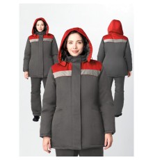 Куртка зимняя женская Вьюга СОП (тк.Смесовая,210), т.серый/красный