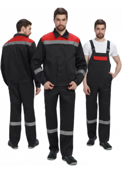 Костюм мужской Лигор-2 СОП (тк.Смесовая,210) полукомбинезон, чёрный, красный