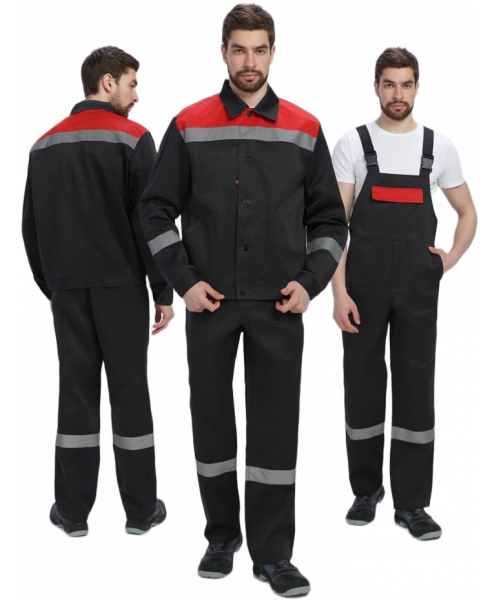 Костюм мужской Лигор-2 СОП (тк.Смесовая,210) полукомбинезон, чёрный, красный