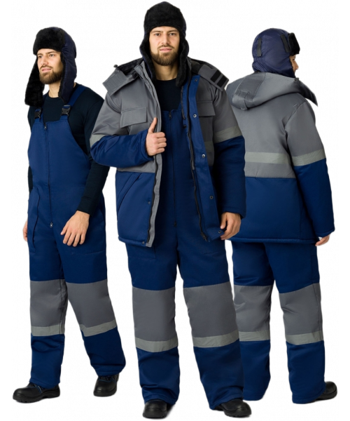 Костюм зимний мужской Нордхард-2 СОП (тк.Смесовая,250) полукомбинезон, тёмно-синий, серый