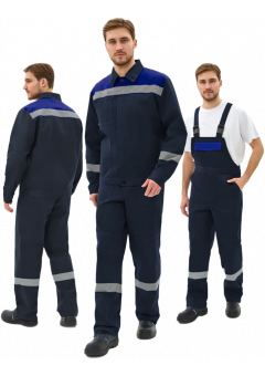 Костюм мужской Липецк-2 СОП CH (тк.Смесовая,280) полукомбинезон, тёмно-синий, васильковый