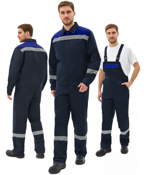 Костюм мужской Липецк-2 СОП CH (тк.Смесовая,280) полукомбинезон, тёмно-синий, васильковый