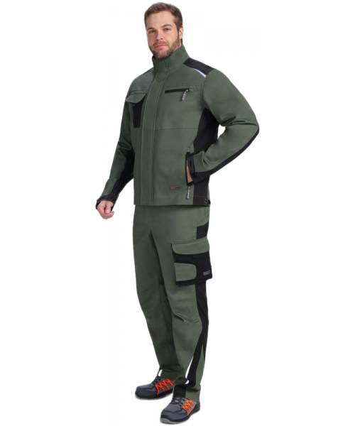 Костюм мужской ProfLineLeader-2 (тк.Хлопок/Спандекс,260) полукомбинезон, хаки, чёрный