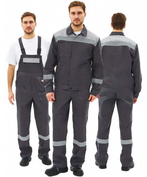 Костюм мужской Липецк-2 СОП CH (тк.Смесовая,280) полукомбинезон, тёмно-серый, светло-серый