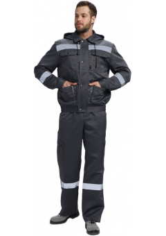 Костюм летний Титан-2 СОП с капюшоном CH (тк. Смесовая, 210 гр/м2) полукомбинезон, тёмно-серый, светло-серый