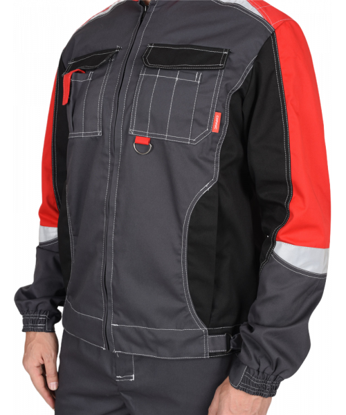 Куртка летняя мужская Сириус-Фаворит-Мега серая с красным, чёрным и СОП