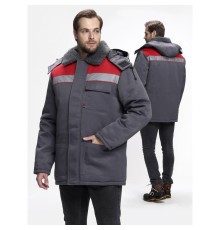 Куртка зимняя Бригада NEW (тк.Смесовая,210), т.серый/красный