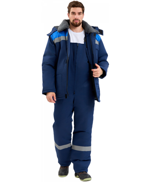 Костюм зимний мужской Квайл-2 СОП (тк.Смесовая,210) полукомбинезон, тёмно-синий, васильковый