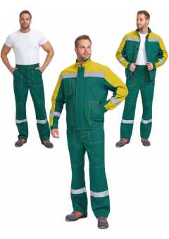 Костюм мужской Бриготек-1 СОП (тк.Смесовая,260) брюки, зелёный, жёлтый