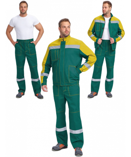 Костюм мужской Бриготек-1 СОП (тк.Смесовая,260) брюки, зелёный, жёлтый