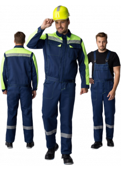 Костюм мужской Роба-2 СОП (тк.Смесовая,210) полукомбинезон, тёмно-синий, лимонный-2