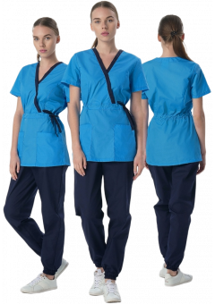 Костюм женский MedLine Арина (тк.Смесовая,120), тёмно-синий, ярко-голубой