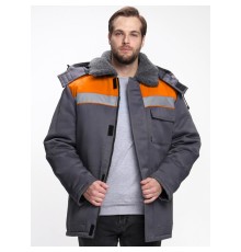 Куртка зимняя Бригада NEW (тк.Смесовая,210), т.серый/оранжевый