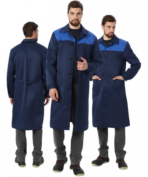 Халат мужской Лигор (тк.Смесовая,210), тёмно-синий, васильковый