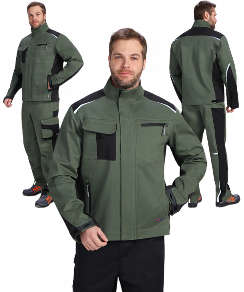 Куртка мужская ProfLineLeader (тк.Хлопок/Спандекс,260), хаки, чёрный
