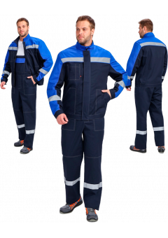 Костюм мужской Бриготек-2 СОП (тк.Смесовая,260) полукомбинезон, тёмно-синий, васильковый