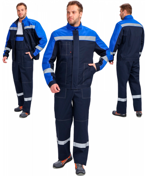 Костюм мужской Бриготек-2 СОП (тк.Смесовая,260) полукомбинезон, тёмно-синий, васильковый