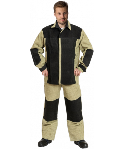 Костюм сварщика мужской комбинированный 2 кл. защиты (тк.Брезент,550/Спилок S=1,5), чёрный, бежевый