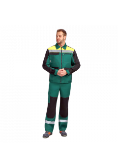 Костюм мужской ProfLineBase-1 (тк.Твил,210) брюки, зелёный, чёрный, жёлтый