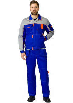 Костюм Союз-Профессионал-2 (тк. Балтекс, 240 гр/м2) полукомбинезон, васильковый, светло-серый, оранжевый