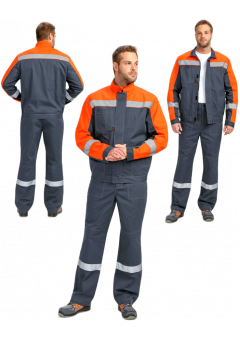 Костюм мужской Бриготек-1 СОП (тк.Смесовая,260) брюки, тёмно-серый, оранжевый