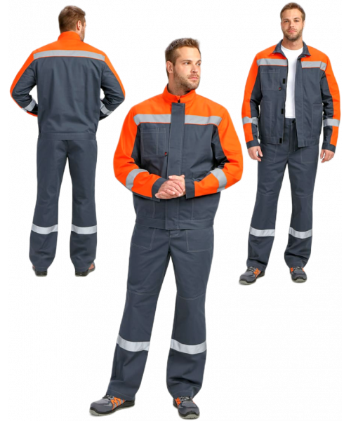 Костюм мужской Бриготек-1 СОП (тк.Смесовая,260) брюки, тёмно-серый, оранжевый